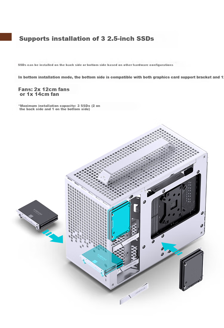 JONSBO Z20 White MATX Case (Approximately 20L, Detachable Handle, 240mm Radiator Support, 163mm Air Cooling, ATX Power Supply, Long Graphics Card, Type-C) 18