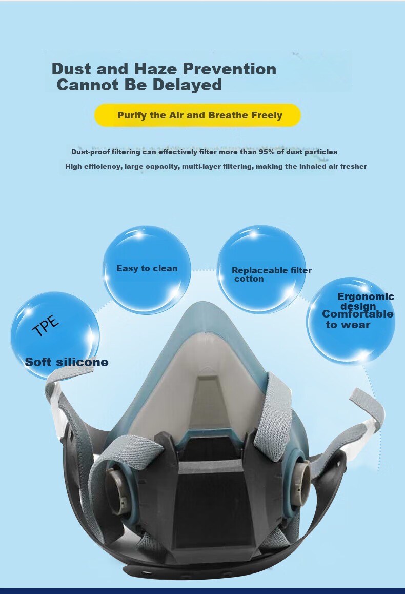 Leyoubaiyi Gas Mask, Silicone Protective Face Shield 6502, Resistant to Chlorine/hydrogen Chloride And Other Inorganic Gases, for Pharmaceutical Printing Industry, Firefighting Mask with B1 Filter Cartridge, Eight-Piece Set 5