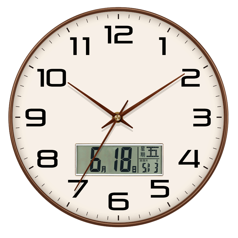 JD Jingzao Wooden Series Perpetual Calendar Wall Clock Electronic 35cm Mocha Brown