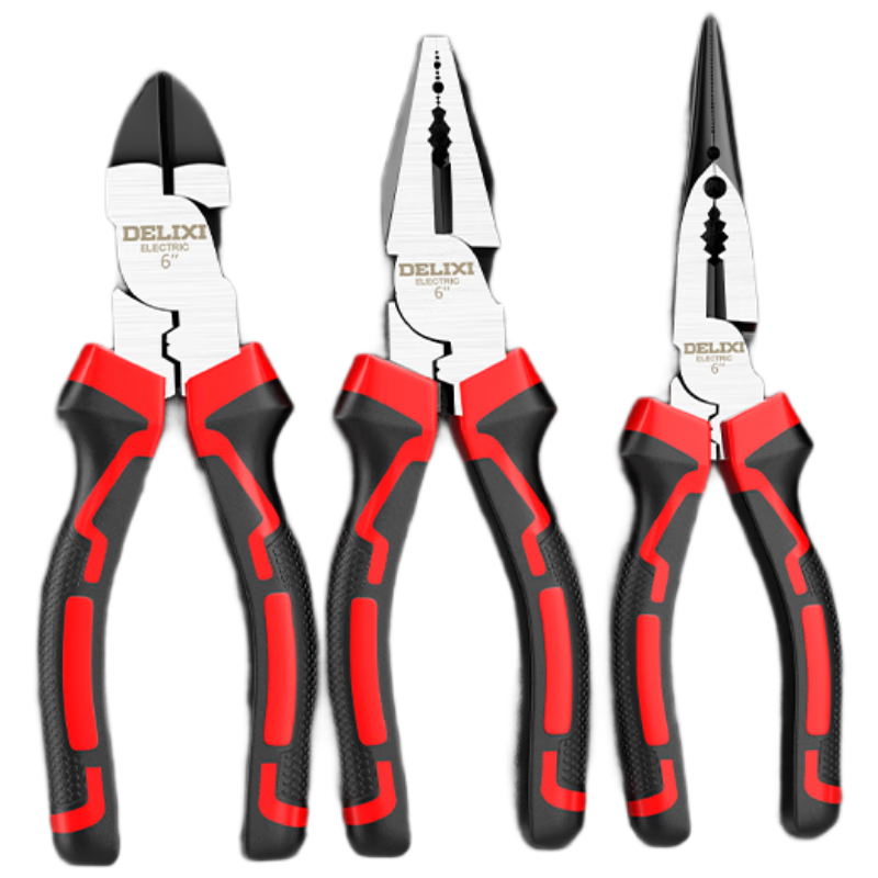 DELIXI ELECTRIC Pliers Set of Three: Tiger Pliers, Wire Cutters, Needle-Nose Pliers, Diagonal Pliers, Labor-Saving Gripping Electrician Tools, Tiger Mouth Pliers, 6 Inches