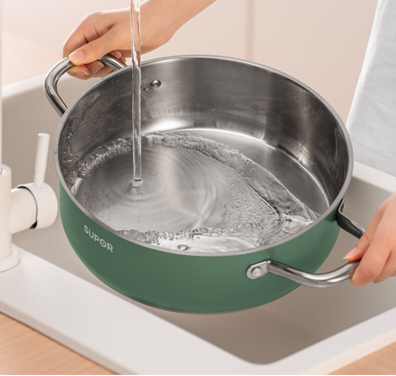SUPOR 304 Stainless Steel Hot Pot for Home Use with Composite Bottom, Gas And Induction Compatible Soup Pot, 28cm Green ET28AAS04-G 14