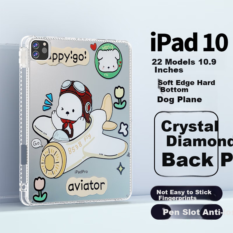 HBOALG Compatible with Apple IPad 10th Generation Case, 10.9-Inch, for 2025 IPad 11-Inch A16 Chip, with Air Cushion, Pencil Holder, Cartoon Protective Case, Ultra-Thin Shockproof Soft Shell