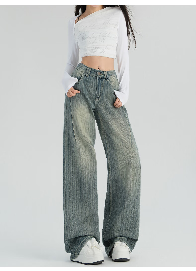 Pierre Cardin Women's Summer Wide-Leg Denim Cropped Jeans Fashionable Versatile Draped Casual Pants Vintage Blue M 4