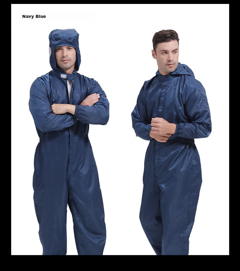 WK Cleanroom Suit, Dust-Proof Suit, Anti-Static Workwear, Clean Room Garment, Striped Hooded Three-Piece Suit, White, XL, Customizable 15