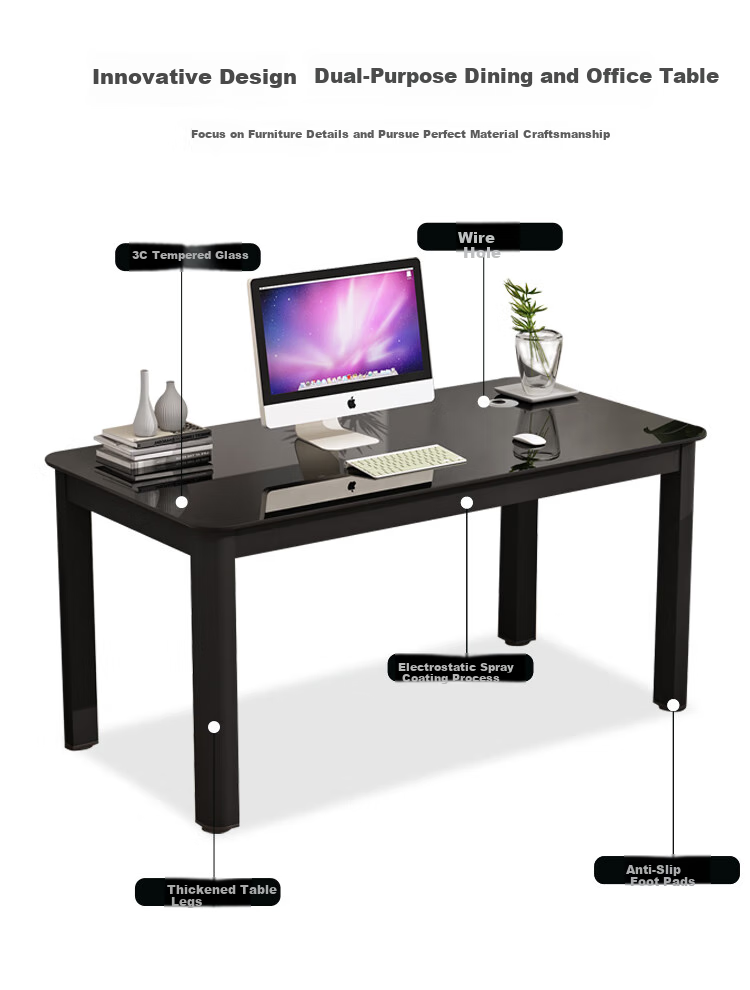 Fanshe Computer Desk, Minimalist Modern Design with Cable Grommet, Glass Desk for Study, Office, Home Use, Dual-Purpose Desk for Dining Room 6