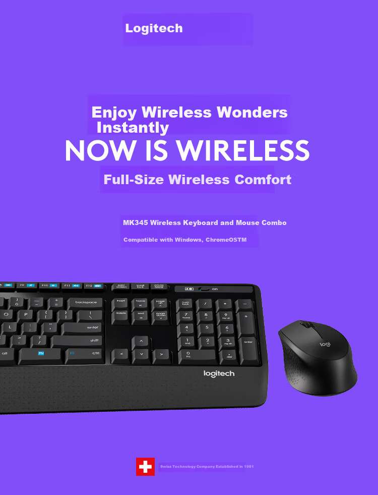 Logitech MK346P (Same As MK345 Appearance), Wireless Keyboard And Mouse Set, Office And Business Keyboard And Mouse Combo, Full-Size Keyboard with 104 Keys, Number Pad, Portable Black 1