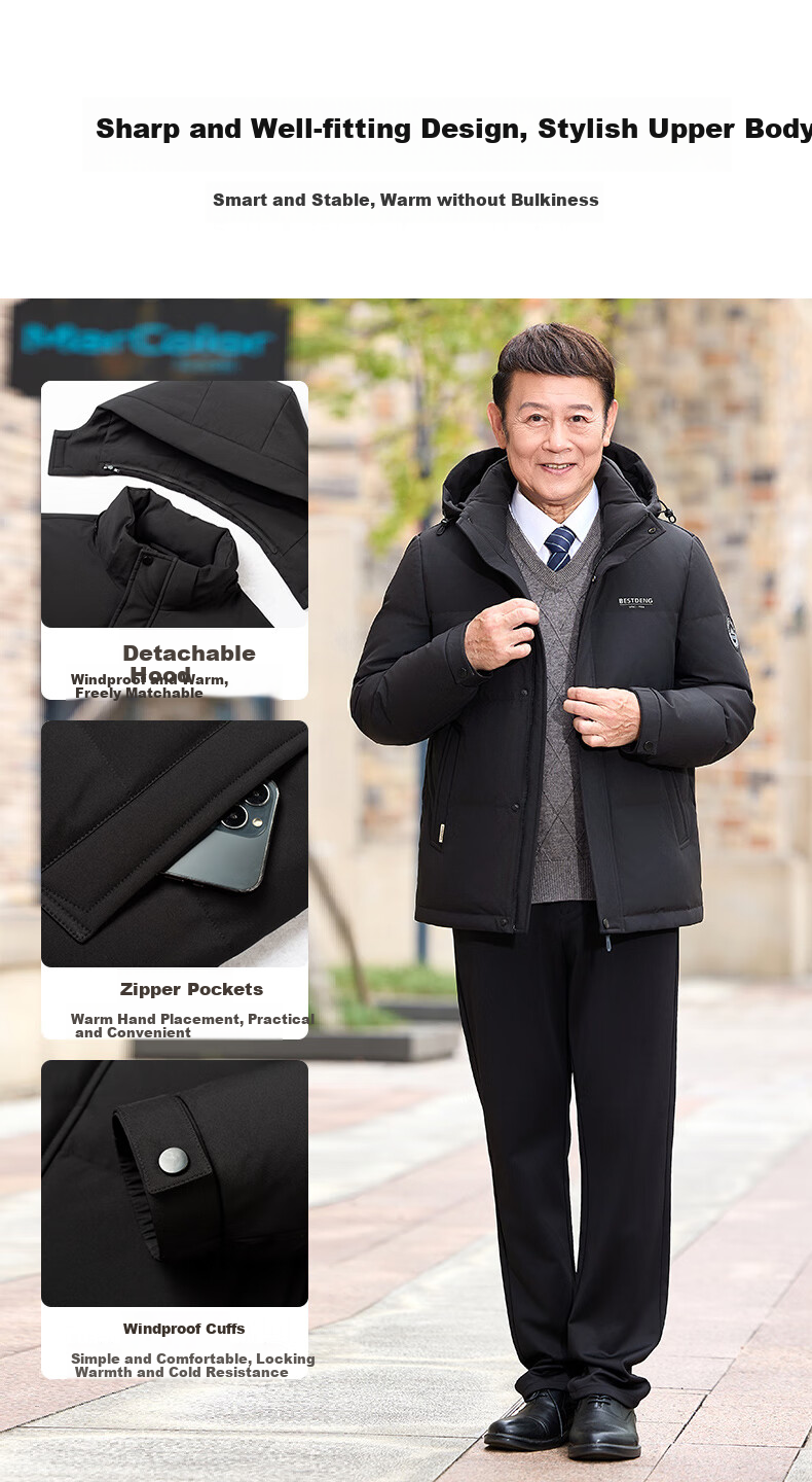 Yalu Dad's down Jacket for Men, Short Style, New Winter 2026 Model, Thickened Warm Business Middle-Aged And Elderly Winter Coat 7