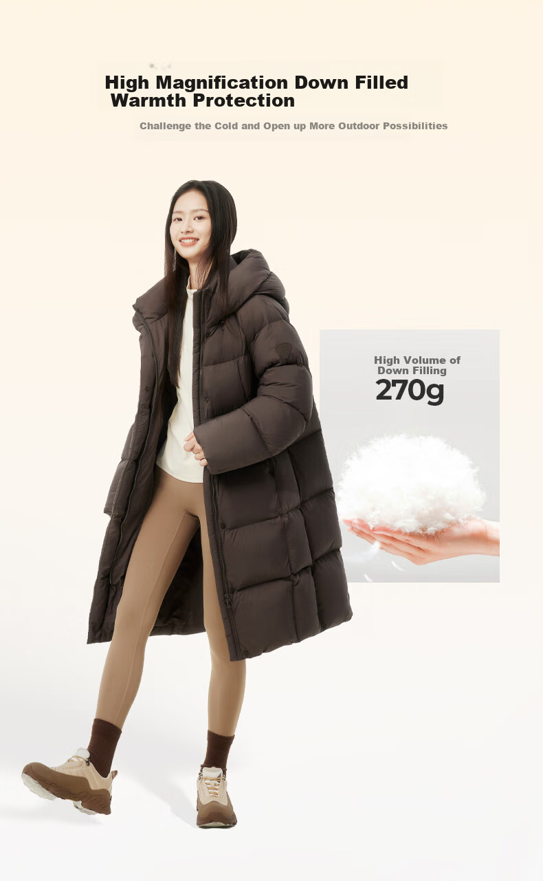 Tanboer Women's Mid-Length down Jacket, Fashionable Casual Versatile Warm Thick Hooded Puffer Coat 530780D Pine Brown 160 7