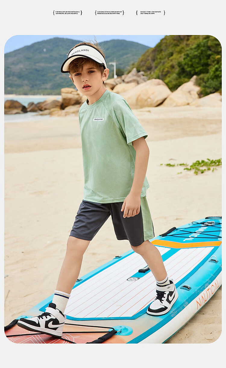 ASK JUNIOR Children's Clothing Set, Boys' Summer Outfit, Cool Thin Short-Sleeve T-Shirt And Shorts, Running Sports Two-Piece Set, Blue 38