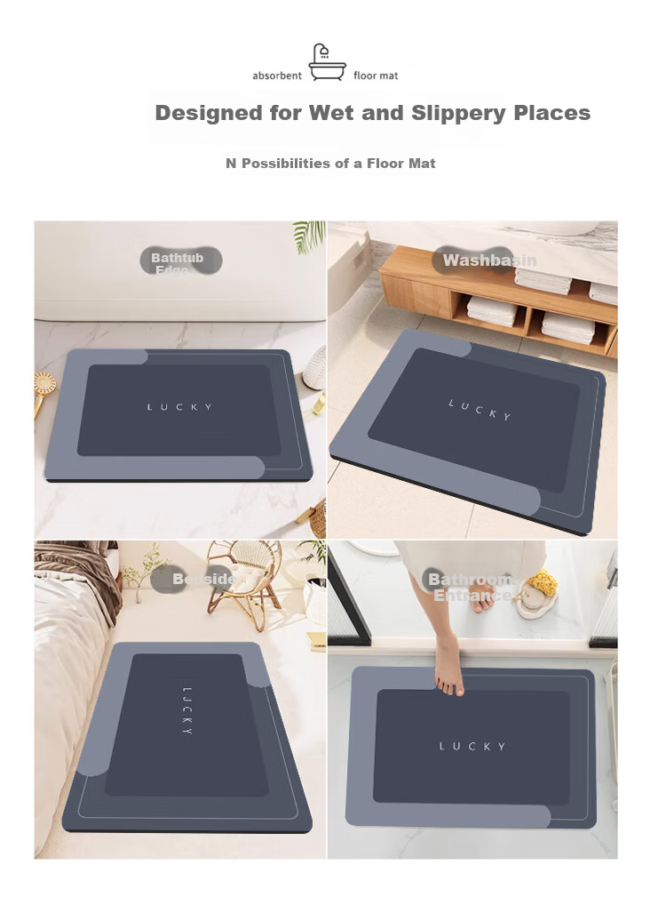 Budisi Bathroom Mat, Absorbent, for Entrance, Kitchen, Bathroom, Toilet, Non-Slip Foot Mat, Home Use Mat, 90*60CM 12