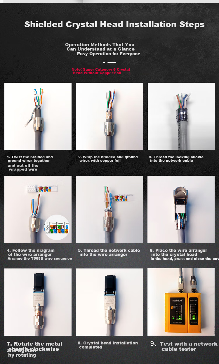 SAMZHE CAT8 Shielded Tool-Free Crystal Head, Engineering-Grade CAT8 10Gbps Tool-Free RJ45 Network Cable Connector, No-Tool CAT5e Ethernet Cable Connector, Single Pack MDC82 4