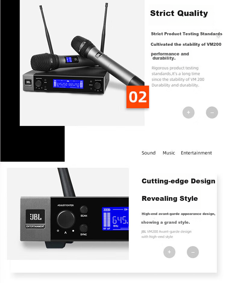 JBL VM200 Wireless Microphone System, Professional Teaching And Performance Microphones, Stage Host KTV Home Karaoke Receiver, Handheld 4