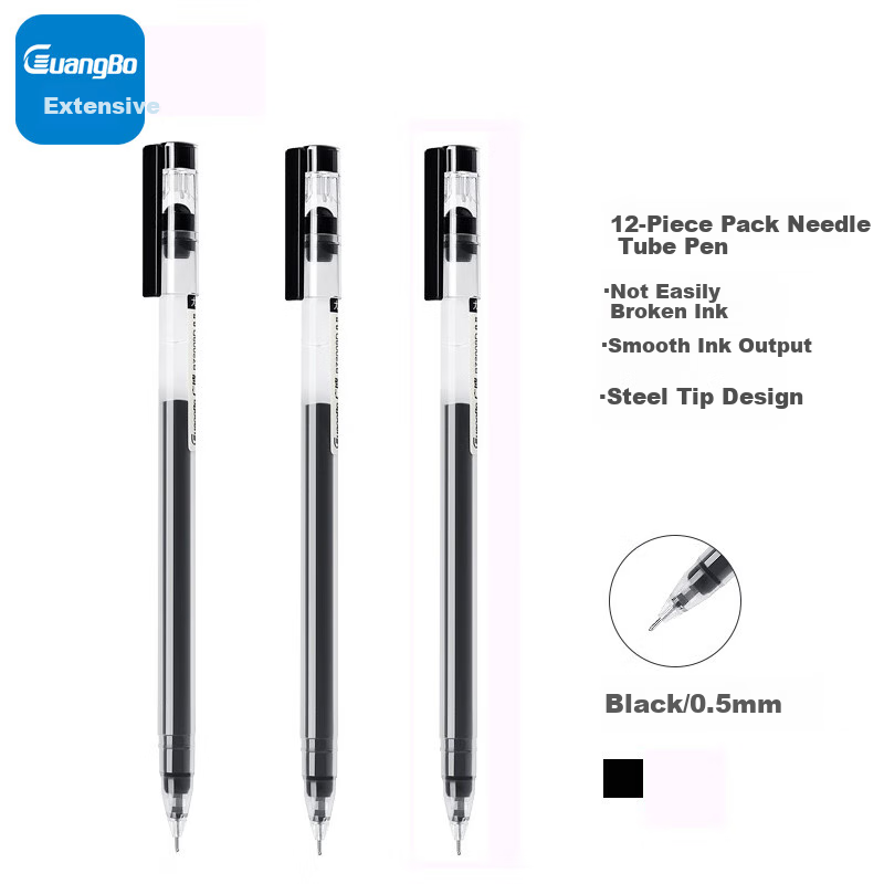 GuangBo Needle-Tip Pen, 0.5mm Black Ink, Large Capacity, Extra Writing Power, Full Needle-Tip Pull-Cap Black Pen, for Business, Office And Student Use, 12 Pens/box, B72009D
