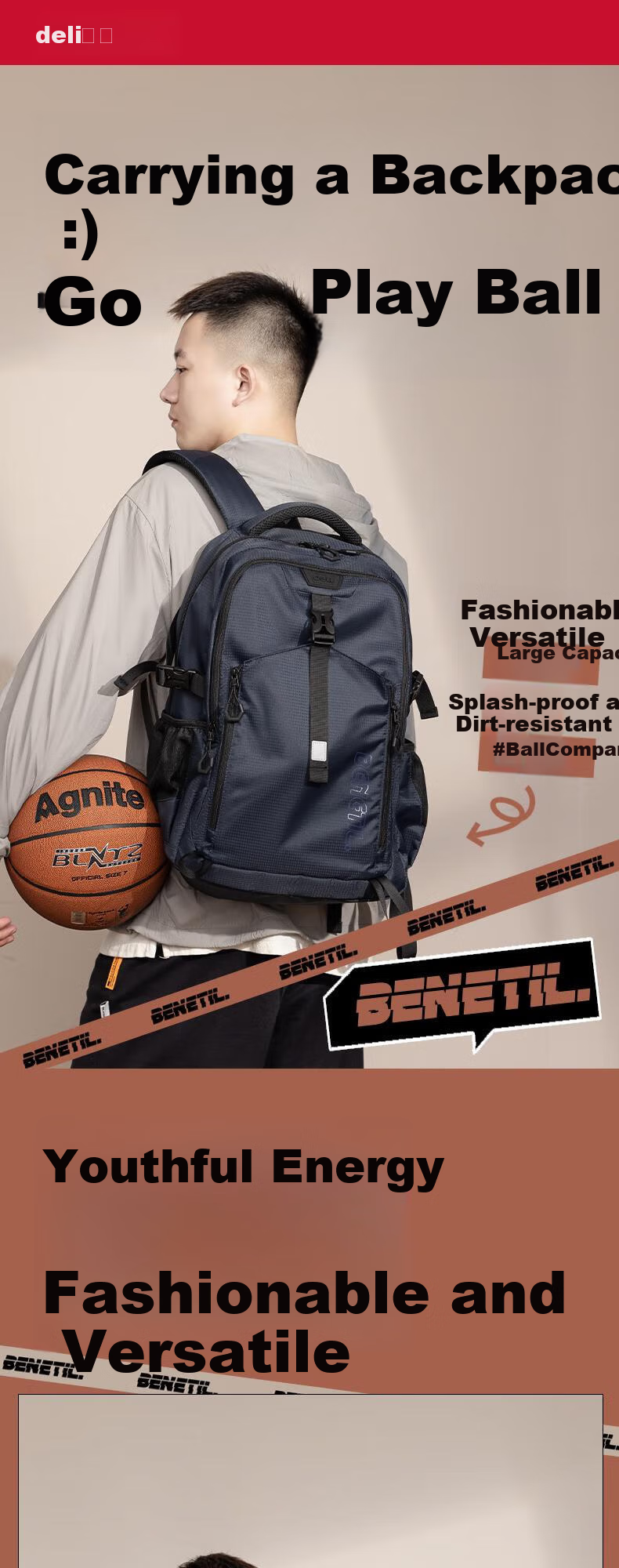 Deli Sports Reflective High School Basketball Backpack Large Capacity Backpack with Separate Basketball Compartment Shoulder Bag Navy Blue BB186 1