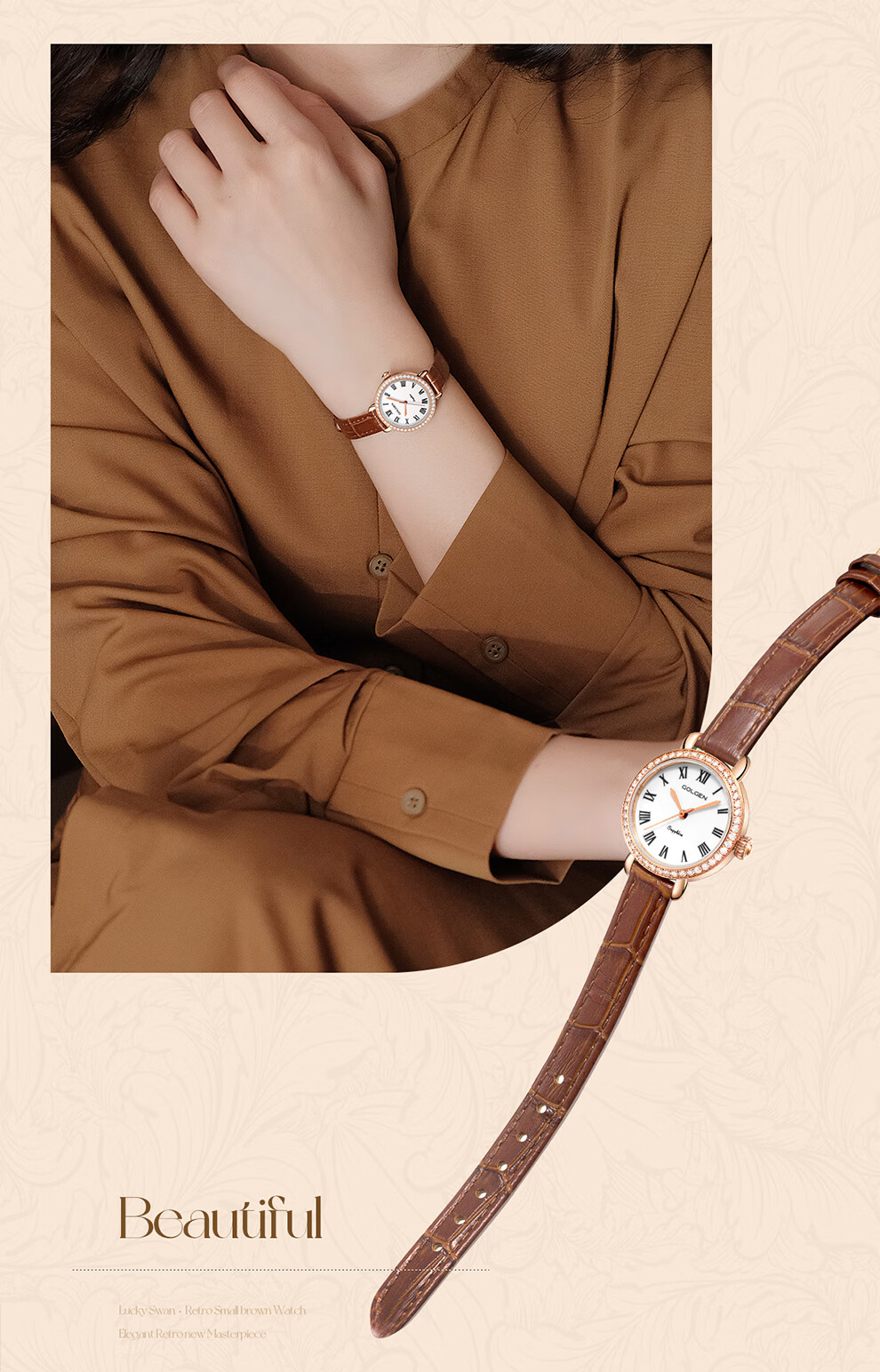 GOLGEN Women's Watch, Little Swan Series, Ladies Leather Strap Vintage Quartz Watch, Birthday Gift for Girlfriend, 19036 6