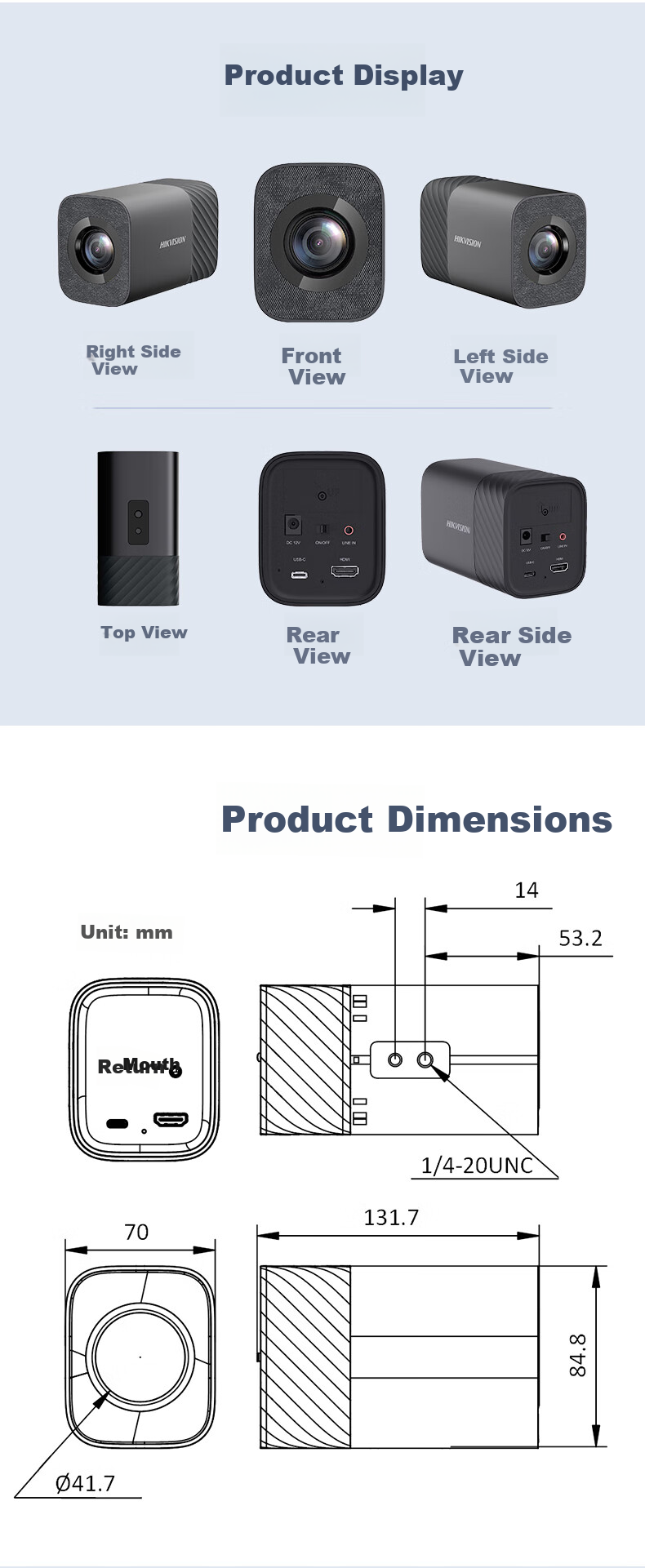 HIKVISION Live Streaming Camera, 4K Ultra HD Camera, 8x Zoom Upgrade, Tof Focus, Vertical Screen, Network Entertainment, Douyin Live Streaming, E-Commerce Equipment, U168R Pro 9