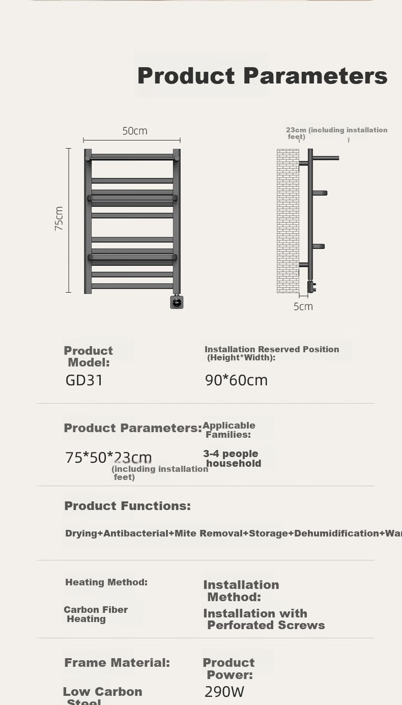 AVONFLOW Xiaoi Plus Electric Towel Rack, Carbon Fiber Smart WIFI Towel Drying Dehumidifying Moisture-Proof Storage Rack GD31 12