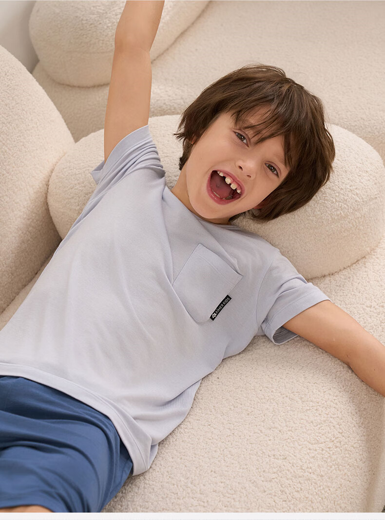 AIMER KIDS Boys' Loungewear Set: Modal Striped Tank Top And Shorts - Blue And White Stripes, Size 130 9