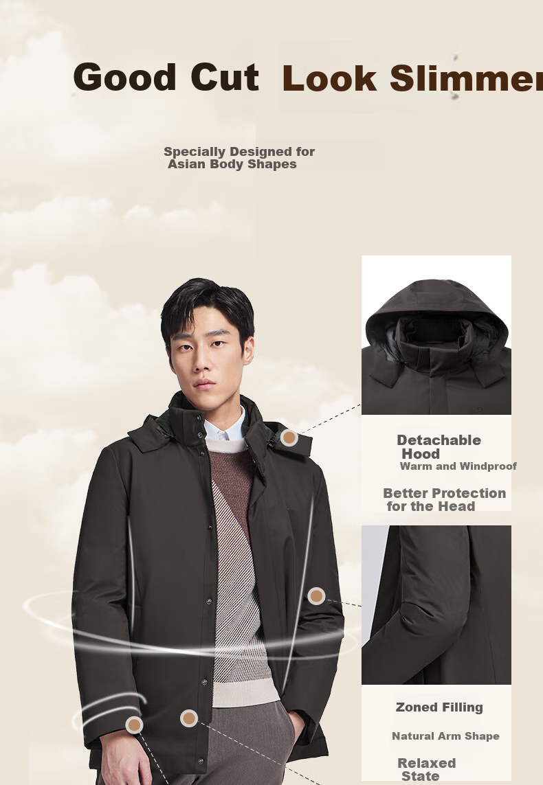 Goldlion [Waterproof/Oil/Stain Resistant] 25 Autumn Winter Men's Down Jacket Windproof Warm Lightweight Outdoor Coat Light Beige 2XL 14