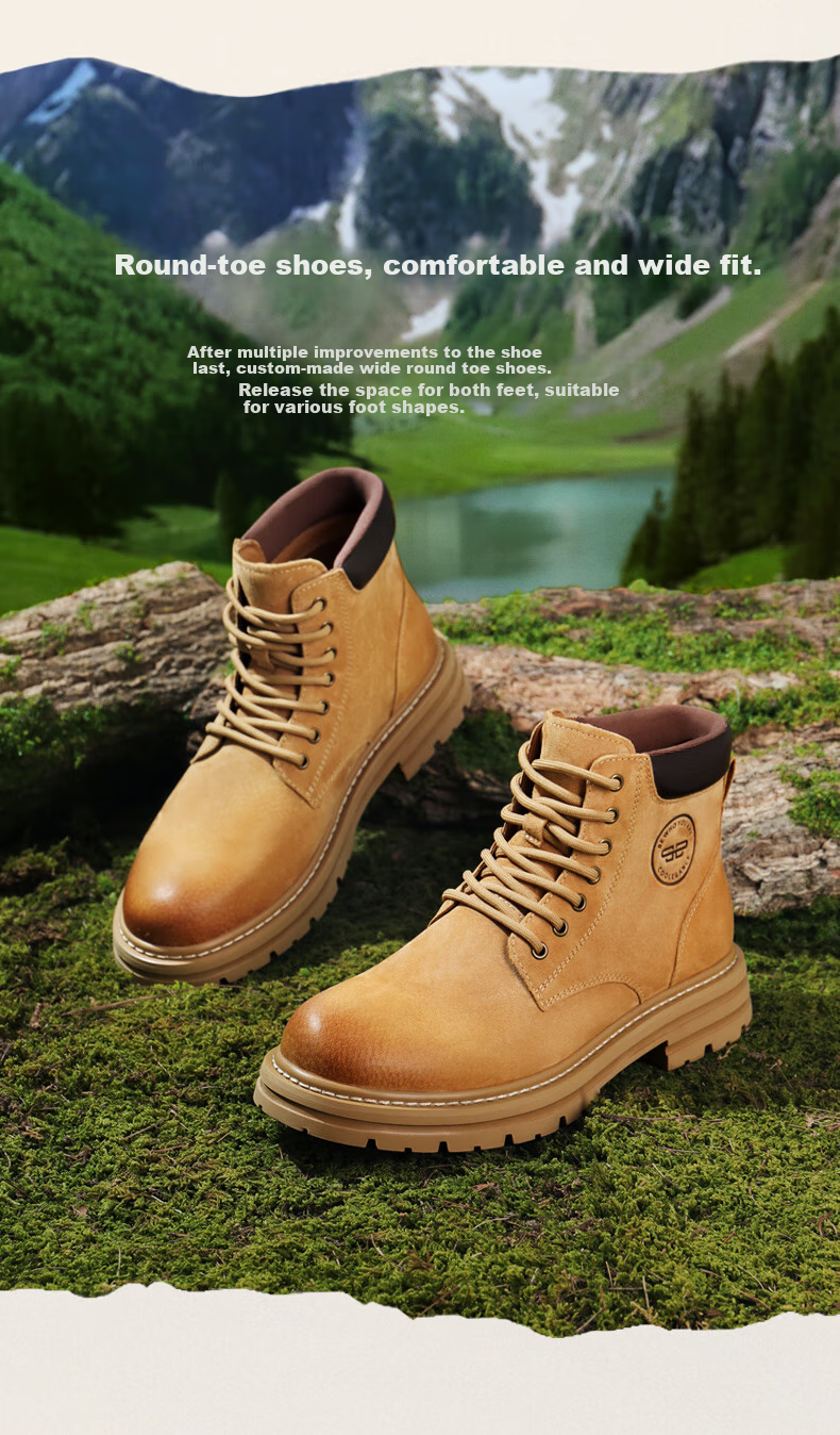 Belle Camping Pioneer Men's Boots, New Thick-Soled Yellow Boots with Fleece Lining for Warmth A1763 Khaki Single Lining Size 42 4