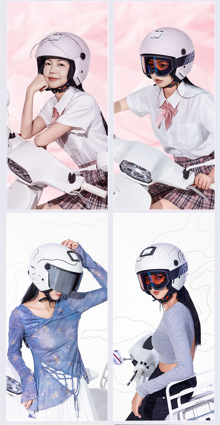 RYMIC Motorcycle Helmet Four-Season Universal Electric Vehicle 3C Certified Unisex Three-Quarter Helmet NE02 Pearl White XL 8