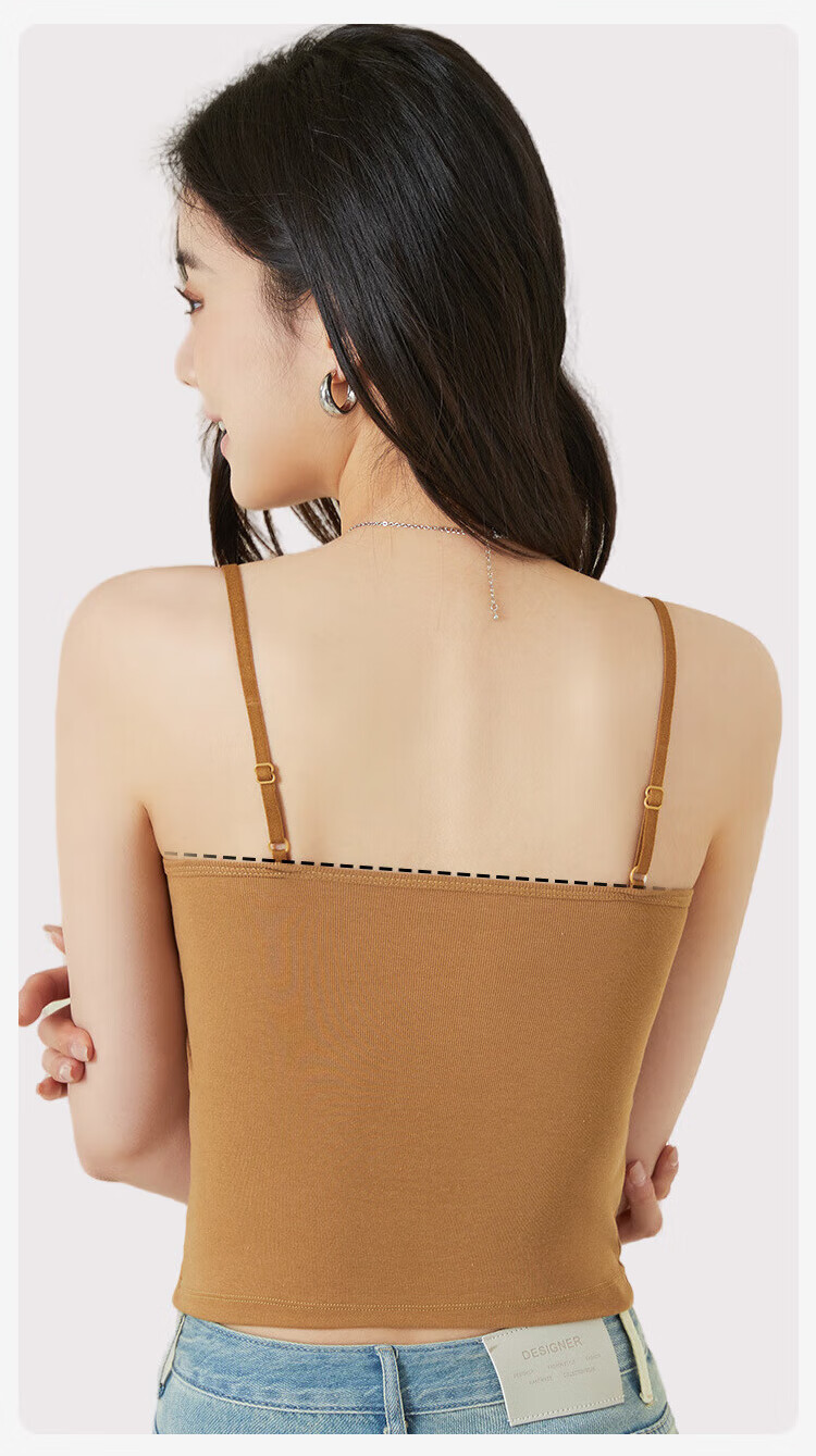GUJIN Women's Camisole Tank Top, Seamless Slim Fit, Built-In Bra with Pads, No Need for Separate Bra, Chestnut Brown, One Size Fits 80-130 Ji 13