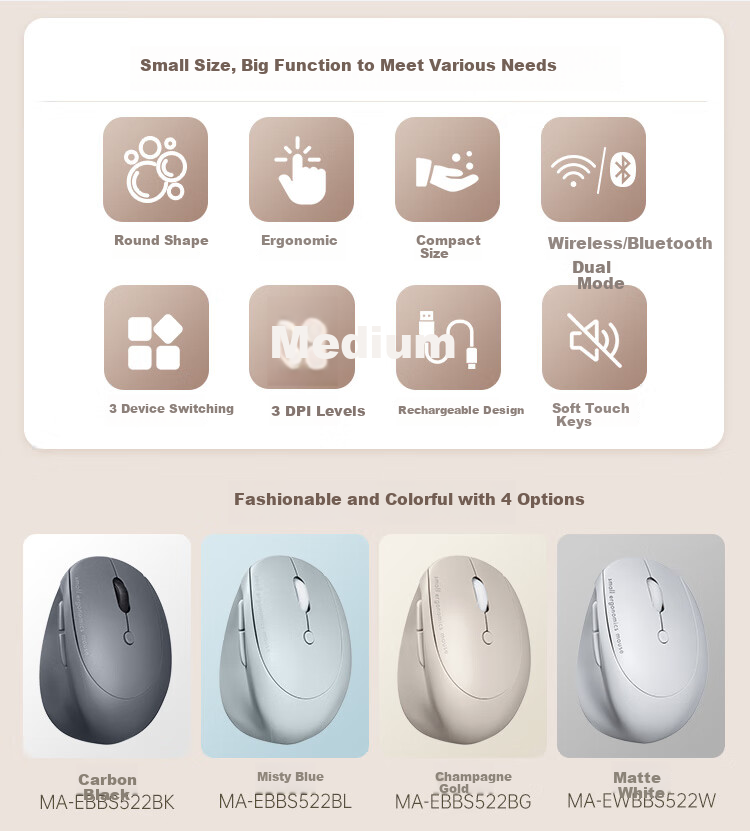 Shanye Ergonomic Wireless Bluetooth Dual-Mode Mouse, Vertical Grip, Fully Silent Buttons, Lightweight Mini Japanese-Style Mouse, Rechargeable, Suitable for Small And Medium Hands, for Office And Gaming 2