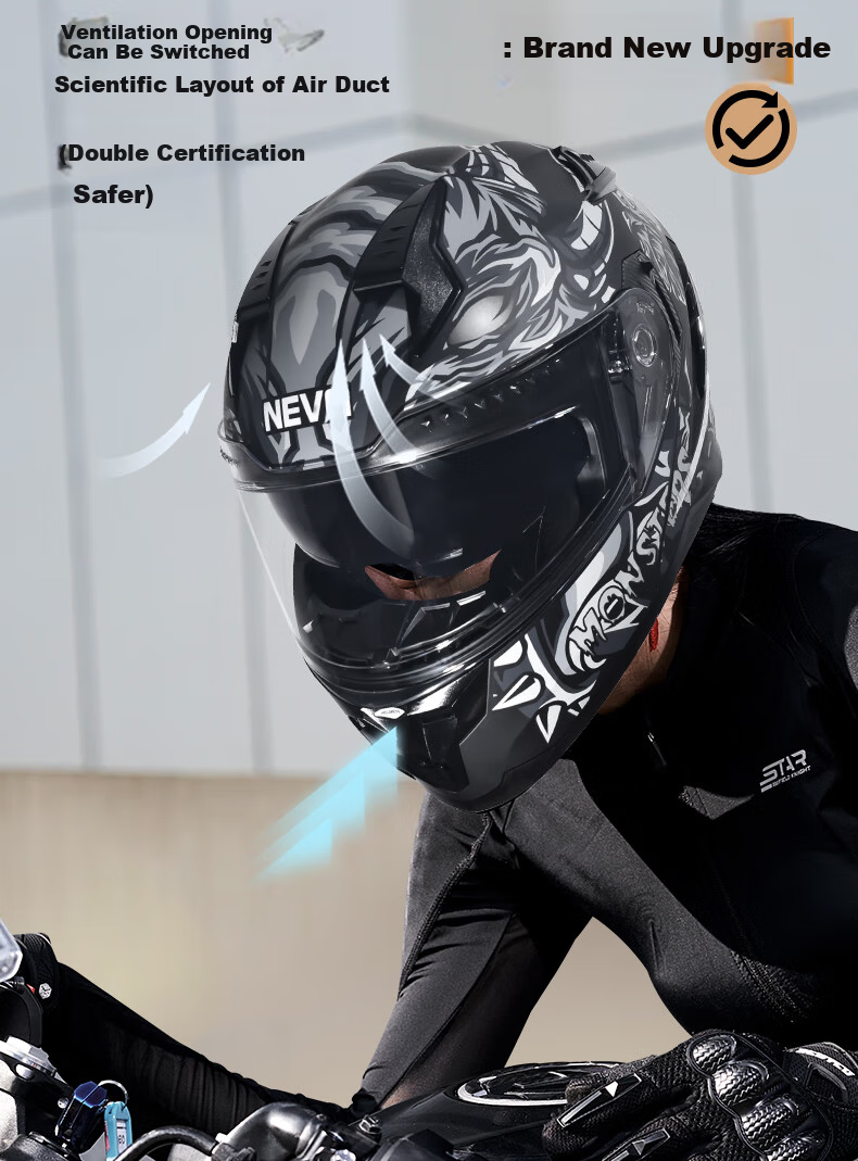NEVA DOT Certified A1 Class Motorcycle Helmet Flip-up Winter Warm Anti-fog Dual Lens Safety Helmet 11