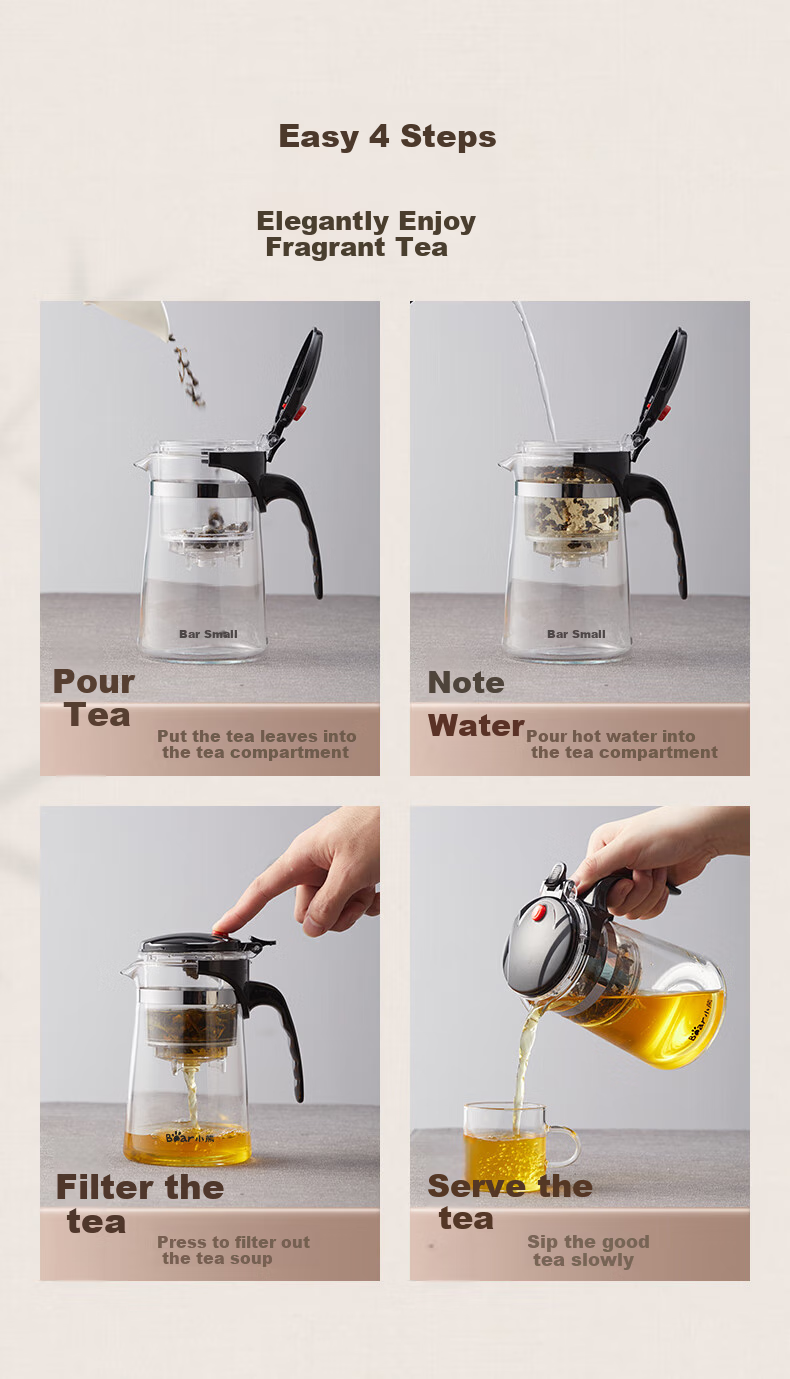 Bear Glass Teapot, Tea Infuser Pot, Heat-Resistant Borosilicate Glass Tea Set with Large Capacity And Separate Tea Compartment 8