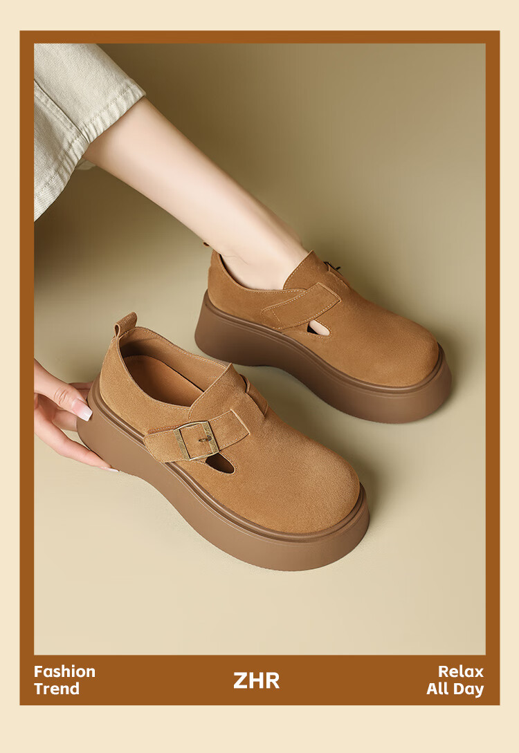 ZHR Retro Birkenstock-Style Shoes for Women, Thick-Soled Height-Increasing Full-Coverage Casual Shoes, Versatile Slip-On Flats AB67F Khaki 39 13