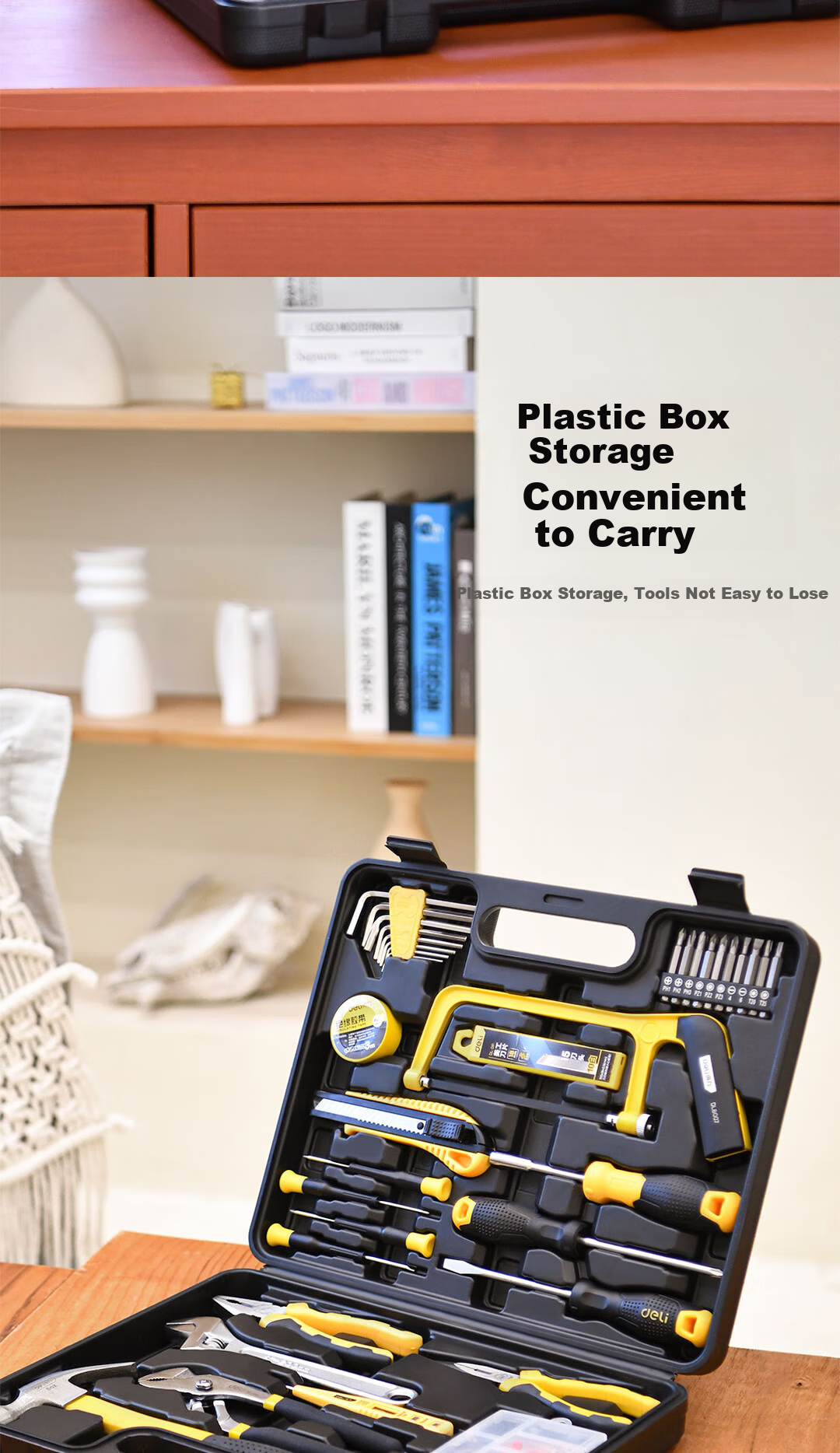 Deli Household Tool Box Set, 110 Pieces, Electrician Carpenter Telecommunications Repair Kit, Hardware Manual Tool Set 4
