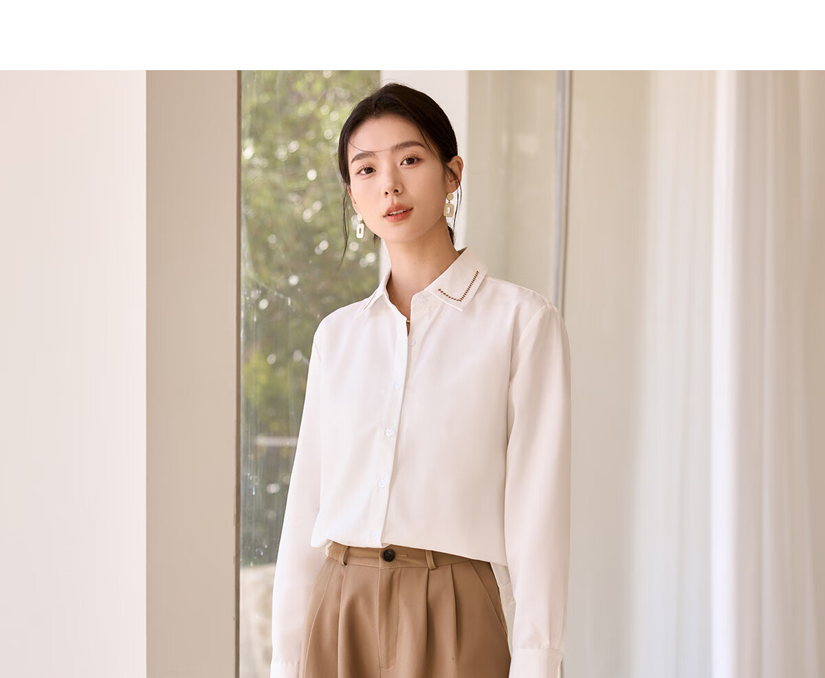 Chushen Women's Spring and Autumn Long Sleeve Shirt Embroidered Lace Design Versatile Commuter Blouse S143C2025 7