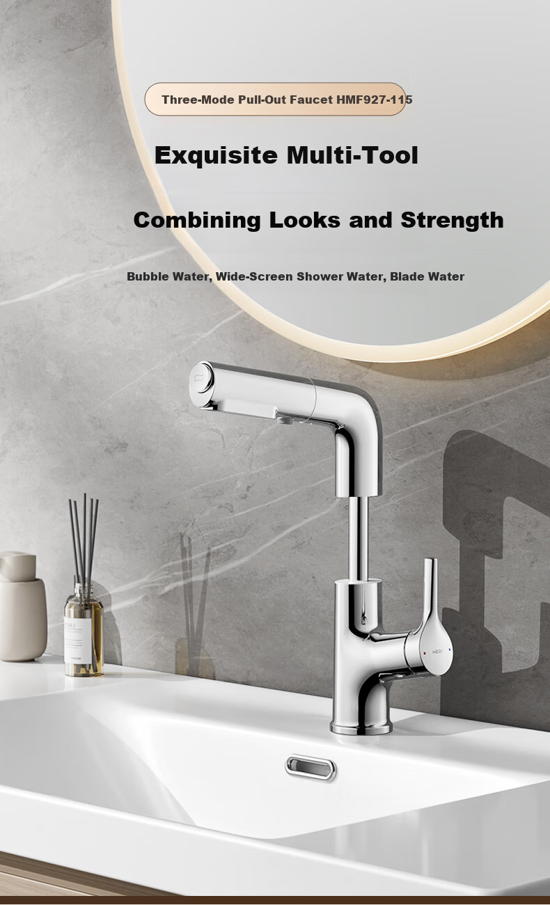 HEGII Pull-Out Basin Faucet, Three-Water Outlet Bathroom Lifting Rotating Hot And Cold Water Faucet HMF927-115 3
