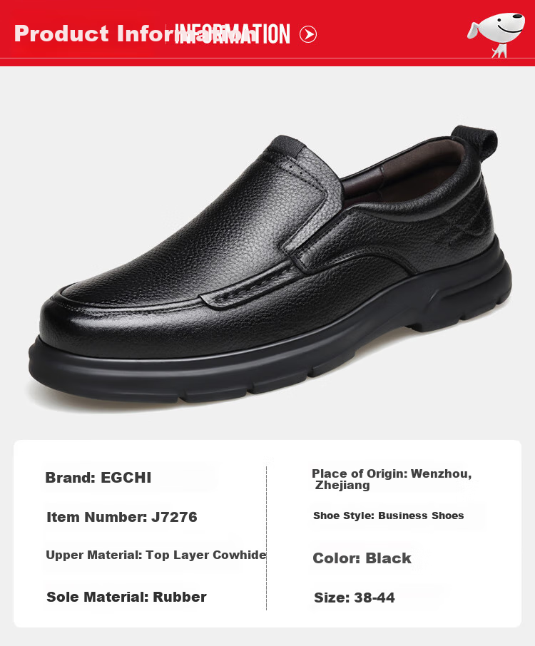 EGCHI Men's Leather Shoes, Top-Grain Cowhide Slip-On Loafers, Business Casual Footwear, J7276, Black, Size 43 7
