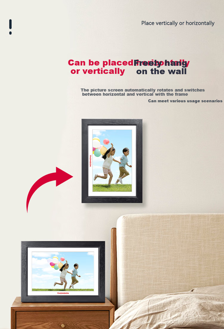 THOMSON Electronic Photo Album, 10.1-Inch Touchscreen Digital Frame, Picture And Video Player, Commemorative Gift, Holiday Present, Premium Wooden Frame, 1001w Black 12