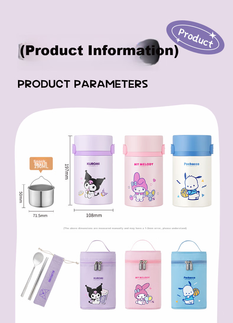TAFUCO Insulated Lunch Box, 316 Stainless Steel, Cartoon Design for Office Workers, Food-Grade Insulated Container, Sanrio Collaboration T2023 7
