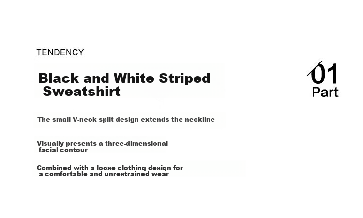 Dme Classic Black And White Color-Block Sweatshirt, Spring And Autumn Simple Design, Collar with Small V-Neck, Stylish Slit Desig 4