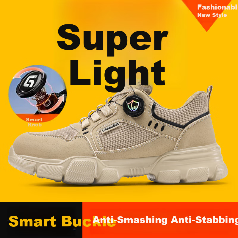 Lanoudun Safety Shoes for Men, Summer Breathable Soft-Soled Anti-Smashing Steel Toe Cap Puncture-Resistant Lightweight Work Safety Construction Site Shoes DL266 Size 44