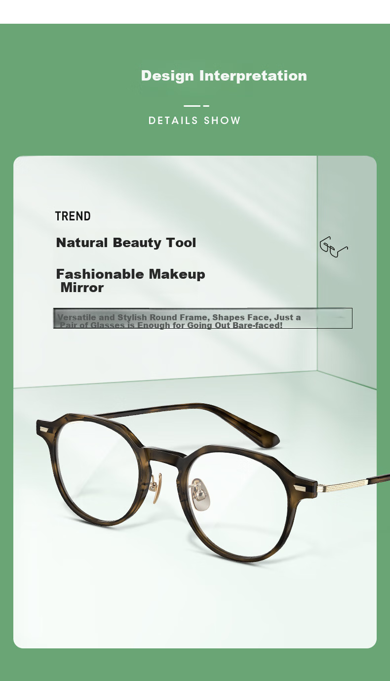 HELEN KELLER Small Round Frame Exquisite Brightening Internet Celebrity Glasses, High-Value Photo-Taking Glasses for Nearsighted Men And Women, H9051CW Retro Frame 2