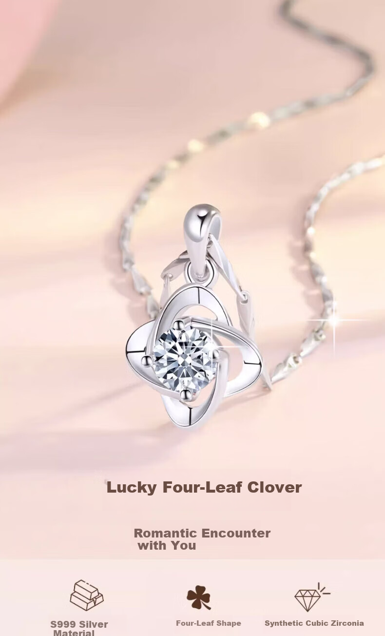Zhoubaifu [1000+ Stores] Four-Leaf Clover Necklace for Women, Luxurious Silver Pendant Birthday Gift for Girlfriend Or Wife 1