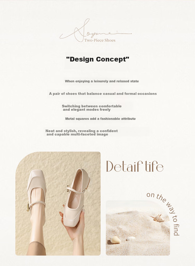 ZHR Mary Jane Shoes for Women, Elegant Shallow Mouth Chunky Heel Pumps, Square Toe Women's Shoes, K283, Beige, Size 36 2