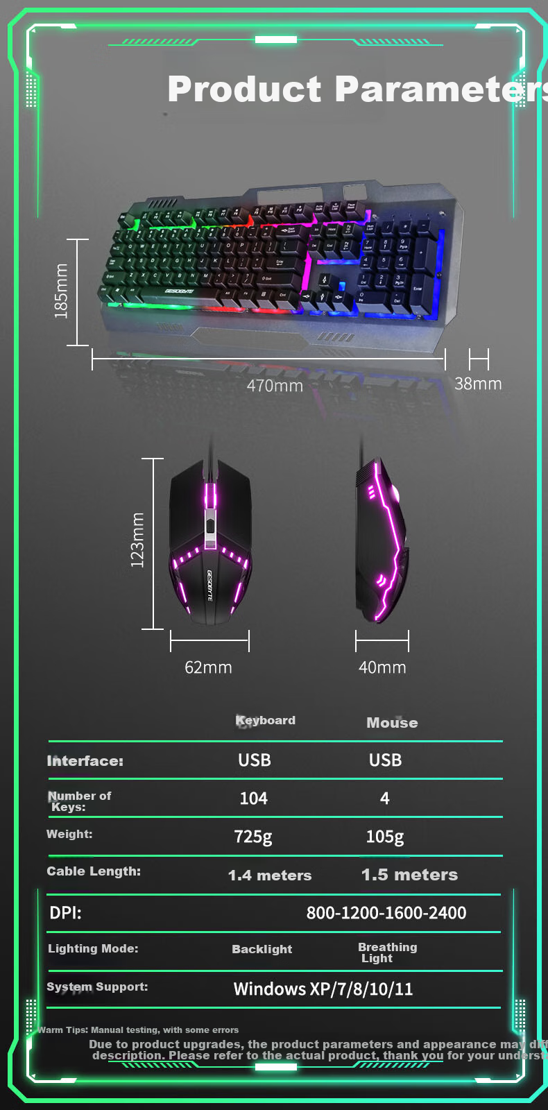 GESOBYTE G108X Mechanical Feel Keyboard And Mouse Combo Wired Keyboard And Mouse Set Gaming Office Home Computer Keyboard PUBG Set Metal Panel Black 10