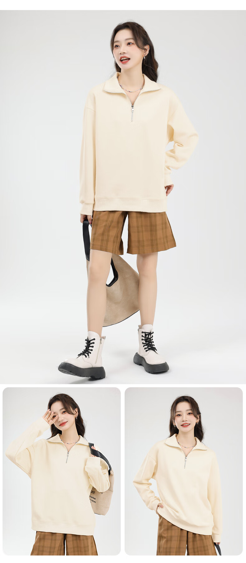 MJ STYLE Casual Lapel Sweatshirt for Women, New Spring And Autumn 2026 Style, Half-Zip Trendy Versatile Fashionable Preppy Jacket Top 7