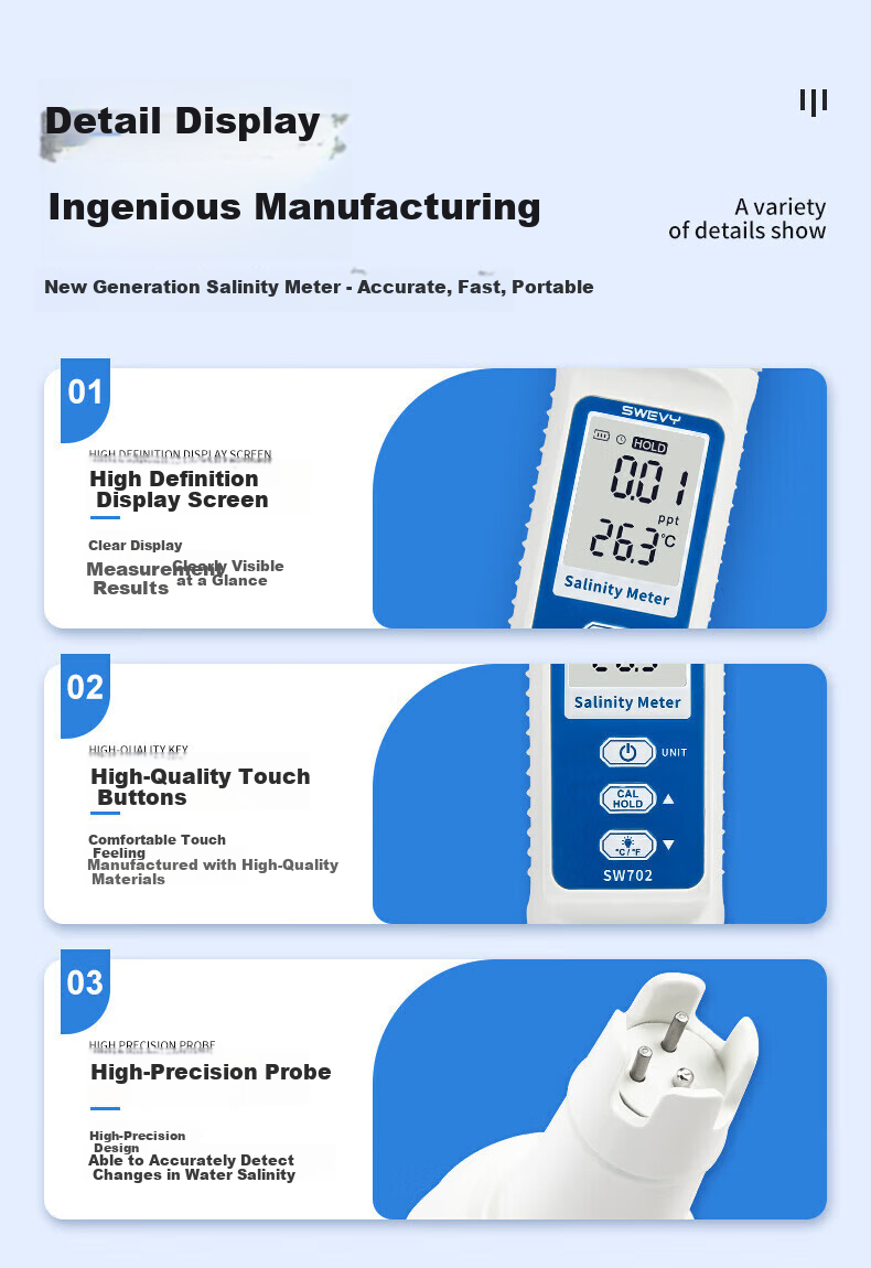Suwei Salinity Meter, Electronic Seawater Salinity Meter, High-Precision Seawater Aquarium Aquaculture Salinity Detector SW-702 9
