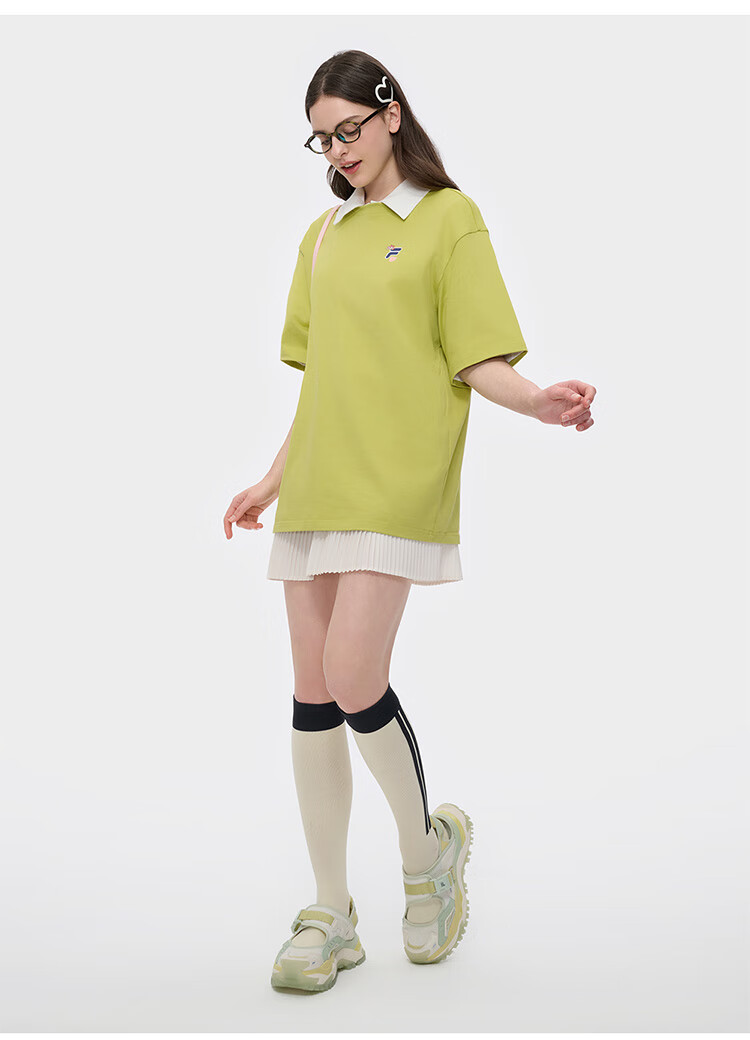 FILA FUSION Official Trendy Brand Zhang Hao Couple Knit Short Sleeve Breathable Cool Casual T-Shirt 21