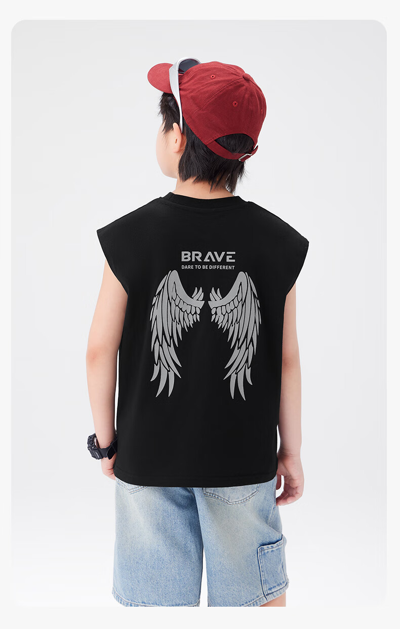 Zuo Xi Boys' Pure Cotton Vest Children's Summer T-Shirt 2026 New Boys' Sleeveless Top Base Shirt Black 130 19