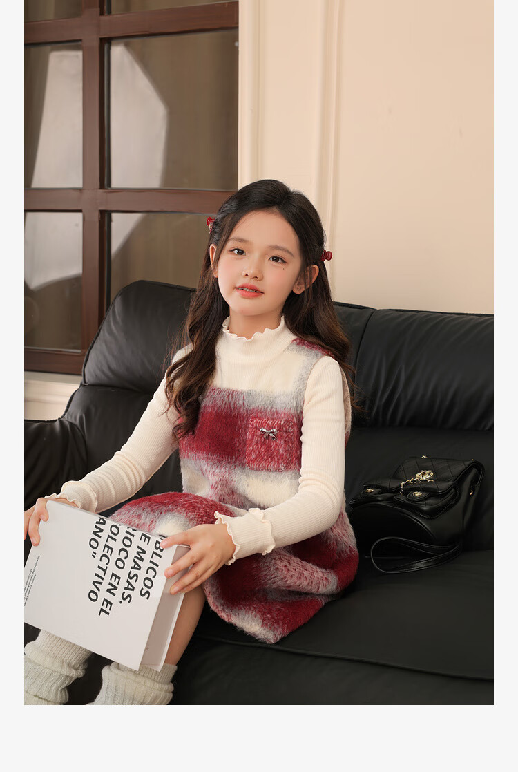 LUSON Chen Dazhu Girls' Vest Dress 2025 Autumn Winter New Year Greeting Red Children's Dress 4