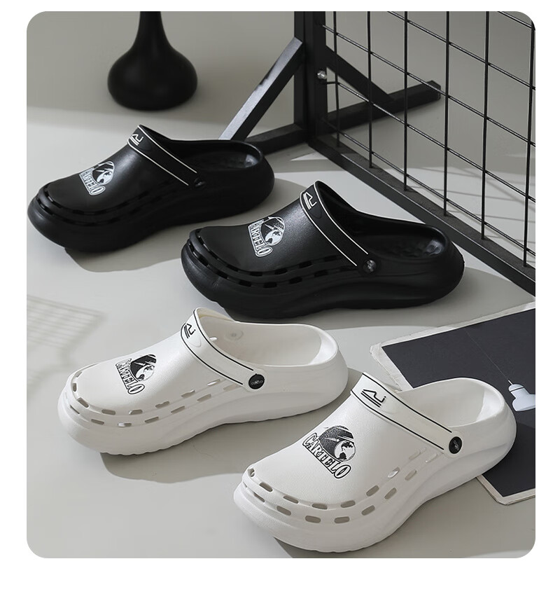 CARTELO Men's Perforated Shoes, Summer Sandals, Casual Dual-Use Slippers, Outdoor Beach Shoes, Sandals, 1568 White, Size 44-45 16