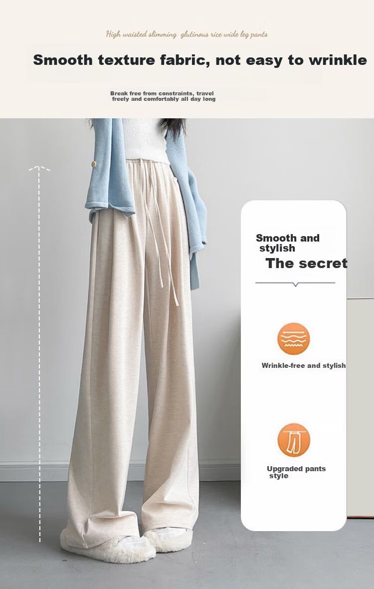 FitonTon Wide-Leg Glutinous Rice Pants for Women, Loose Straight-Leg Draping Trousers for Autumn And Winter, Fleece-Lined Thick Soft Long Pants, Versatile Casual Pants 4