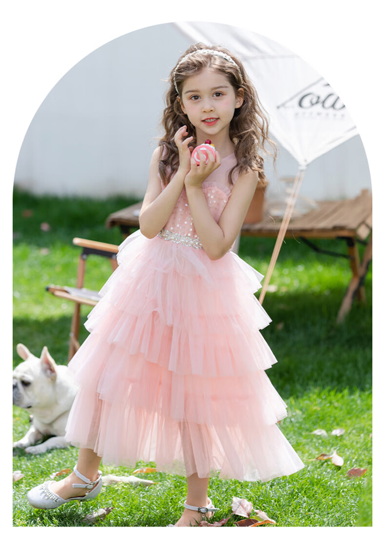 Fulromy Girls' Dress Cake Princess Dress Little Girls Tulle Cake Dress Medium and Large Children's Formal Dress Pink 165 5